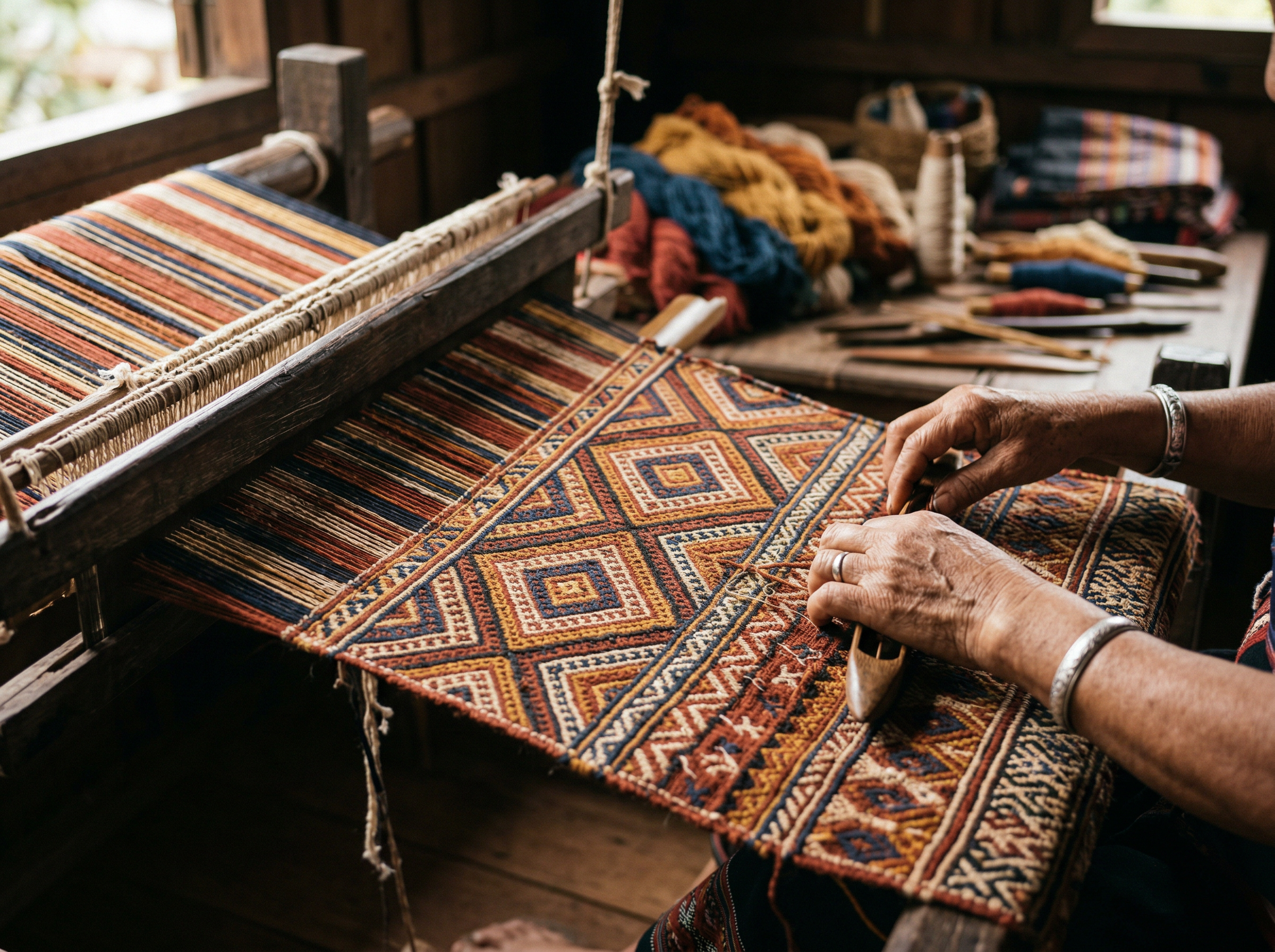 Traditional Zomi textile weaving with intricate geometric patterns