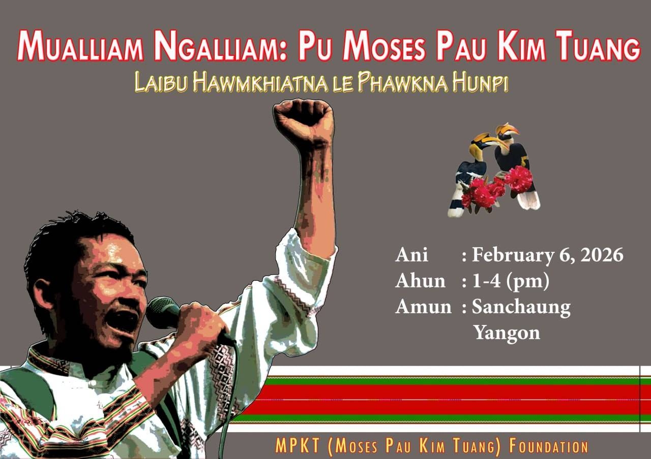 MPKT Foundation event flyer featuring Pu Moses Pau Kim Tuang with a raised fist, promoting a book launch and celebration event